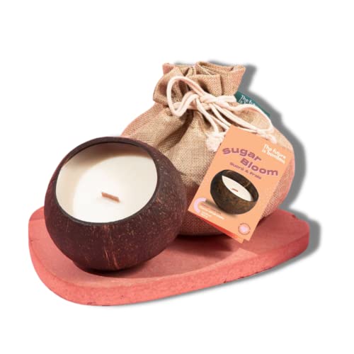 Coco-Candle Long Burning - Sweet Sugar Bloom Scent, Biodegradable Coconut Shell - 300g