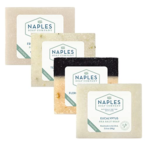 Naples Soap Company Sea Salt Soap Set - Naturally Exfoliates & Moisturizes, 4 Bars - 3.5oz Each