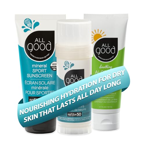 All Good Sport Mineral Sunscreen & Aloe Gel Bundle - Broad Spectrum SPF 50 & 30, Reef Safe