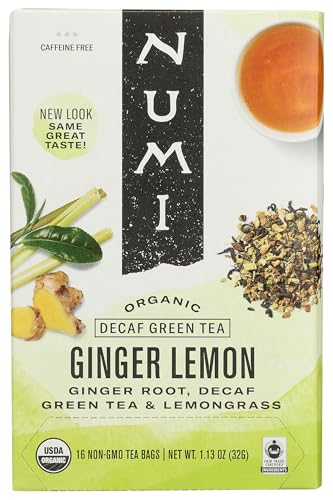 Numi Organic Tea Decaf Ginger Lemon - Fair Trade Certified, Non-GMO - 16 Tea Bags