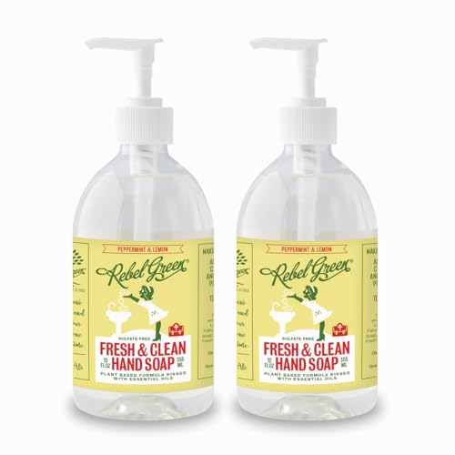 Rebel Green Hand Soap - Moisturizing, Gentle Clean with Peppermint & Lemon - 12 Fl Oz (Pack of 2)