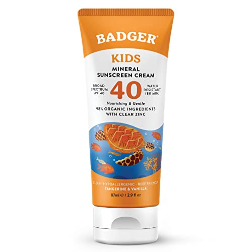 Badger Kids Sunscreen Cream SPF 40 - Broad Spectrum Protection, Zinc Oxide, 2.9 fl oz