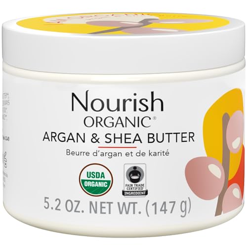 Nourish Organic Argan & Shea Butter - Deep Hydration, Vegan & Cruelty-Free - 5.2oz Body Butter