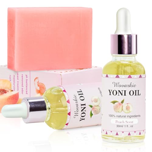 Wovarkie Yoni Wash Set - pH Balancing Soap & Moisturizing Oil, Natural Peach Extract - 3 PCS