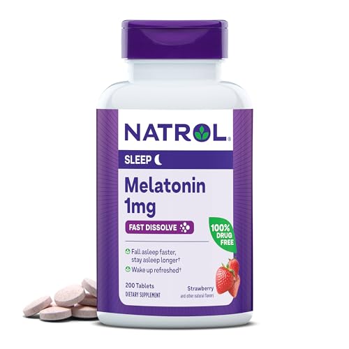 Natrol Melatonin Sleep Supplement - Strawberry Flavor, Fast-Dissolve, 200 Tablets