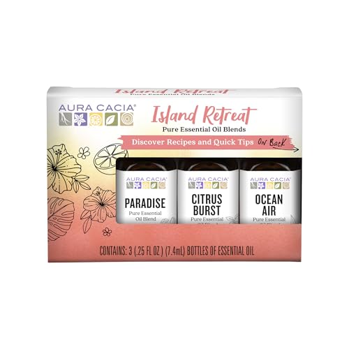 Aura Cacia Island Retreat Essential Oil Kit - Light Aroma, No Synthetic Fragrances - 3 Blends