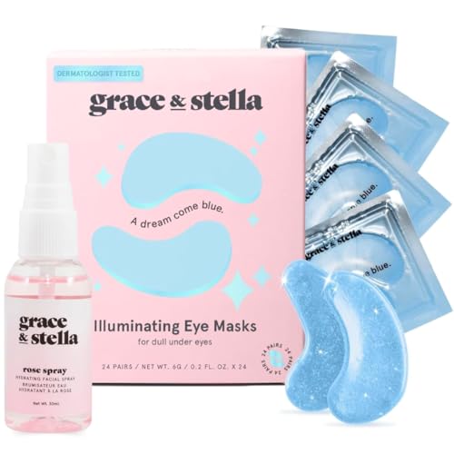 grace & stella Eye Wrinkle Pads - Reduce Puffiness, Rose Water Spray for Dewy Skin - 24 Pairs + 30ml
