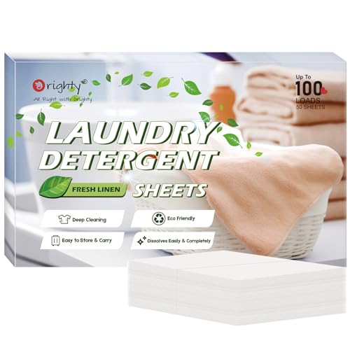 Orighty Laundry Detergent Sheets - Hypoallergenic, Fresh Linen Scent, 100 Loads, 50 Count