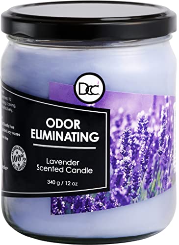 Lavender Odor Eliminating Candle - 95% Smell Removal, Vegan, 80 Hour Burn - 12oz Soy Blend