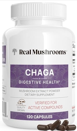 Real Mushrooms Chaga Capsules - Immune & Digestive Support, Organic & Non-GMO - 120 Vegan Caps