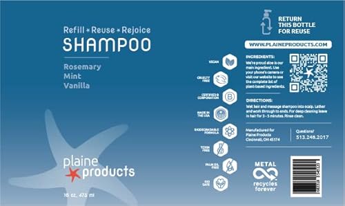 Natural Shampoo & Conditioner Set - Vegan, Sulfate-Free, Refillable - Rosemary Mint Vanilla, 16oz