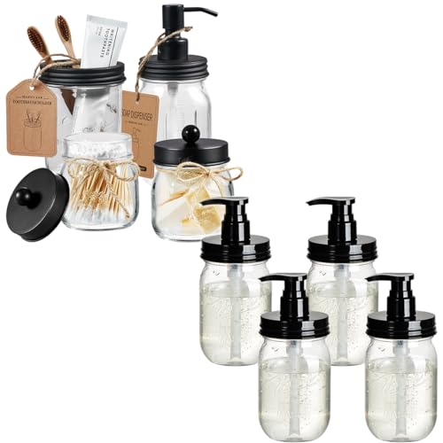 Stylish Bathroom Accessories Set - Durable Lotion Dispensers & Mason Jars - 4PC Set