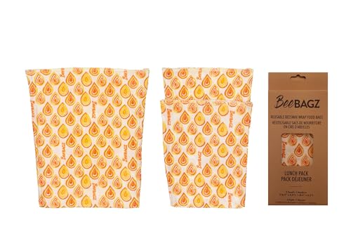 BeeBAGZ Beeswax Food Wraps - Keep Food Fresh, Plastic-Free, Reusable - 3 Pack (2 Small, 1 Medium)