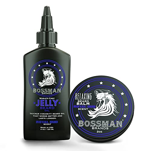 Bossman Beard Oil Jelly & Balm Combo - Nourishes, Tames Flyaways, Royal Oud Scent - 4oz