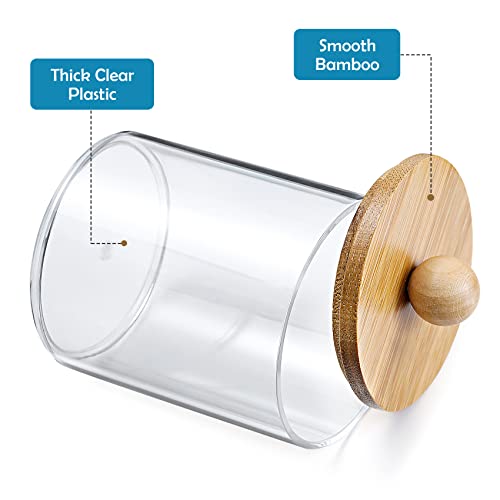 2 Pack Qtip Holder Dispenser - Bamboo Lids, BPA-Free Plastic, Stylish Bathroom Storage - 10oz