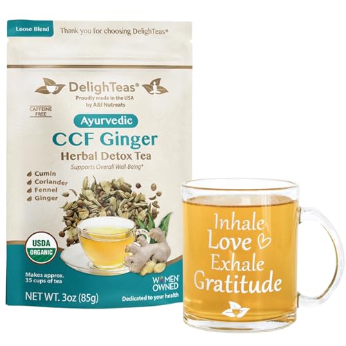 DelighTeas Ginger Tea - Supports Digestion, USDA Organic, Cumin & Fennel Blend - 3oz