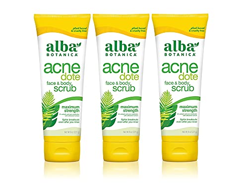 Alba Botanica Body Scrub - Maximum Strength Acne Treatment, Gentle Exfoliation - 24oz (Pack of 3)