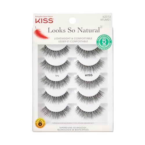 KISS False Eyelashes - Natural Look, Contact Lens Friendly, Reusable, 5 Pairs, 12mm