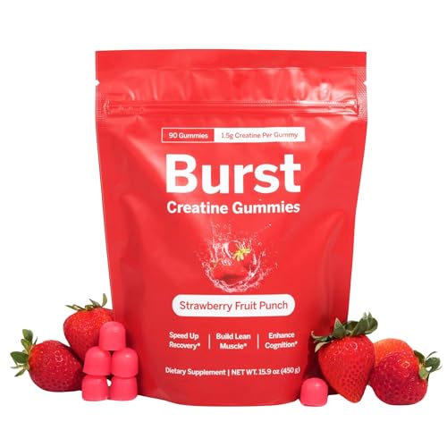 Creatine Monohydrate Gummies - Build Muscle, Recover Faster, Vegan, Strawberry Flavor - 90ct