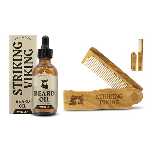 Striking Viking Vanilla Beard Oil - Softens & Conditions, Sandalwood Comb Included - 2 oz