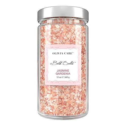 Olivia Care Bath Salt - Detoxifies, Exfoliates, Soothes Skin, Jasmine Gardenia Scent - 12oz