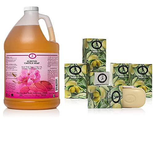 Liquid Almond Scent Castile Soap - Gentle Organic Cleanser, Vegan & Pure - 1 Gallon