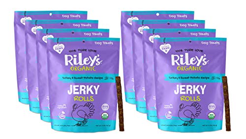 Riley's Organics Jerky Rolls Dog Treats - USDA Organic, Non-GMO, Turkey & Sweet Potato - 5oz 8 Pack