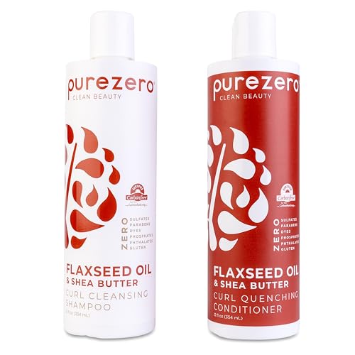 Purezero Shampoo & Conditioner Set - Hydrating Curl Care, 100% Vegan - Flaxseed & Shea Butter