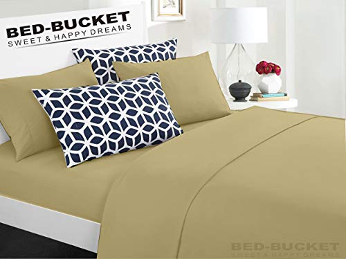 Bed-Bucket Natural Cotton King/Cal-King Bed Sheet Set - Hypoallergenic, Fade Resistant - 4pc