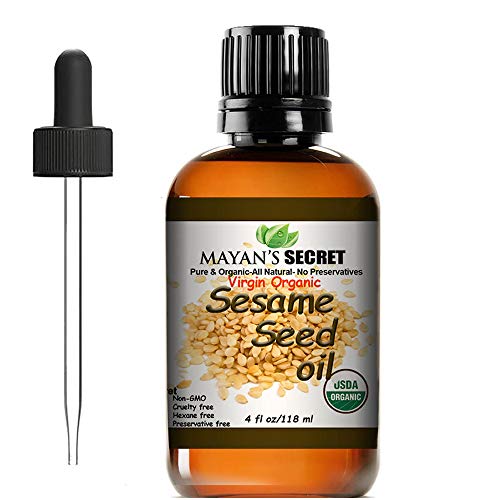 Mayan's Secret Virgin Organic Sesame Seed Oil - Hydrating, Rich in Nutrients - 4oz Glass Bottle
