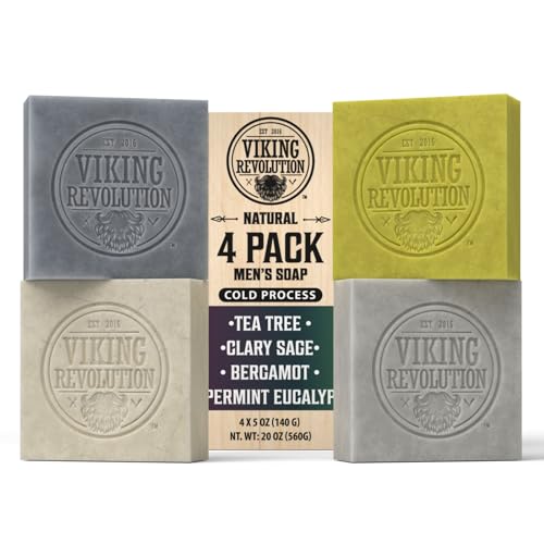 Viking Revolution Soap Set - Nourishing Essential Oil Bars for Men's Skin Care - 4 Pack