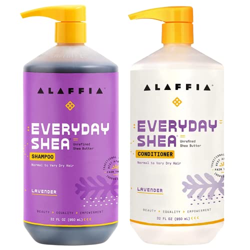 Alaffia EveryDay Shea Shampoo & Conditioner Set - Nourishing, Lavender Aroma - 32oz Each