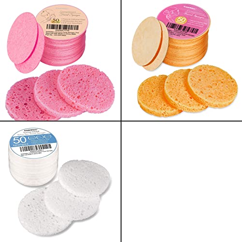 GAINWELL Facial Cleansing Sponge Set - Gentle for All Skin Types, 100% Natural, 50 Count