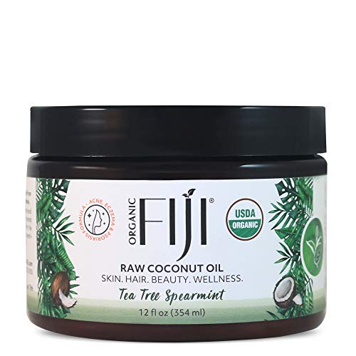 Organic Fiji Massage Oil - Deeply Moisturizing Coconut Oil, Anti-Aging Tea Tree Spearmint - 12oz