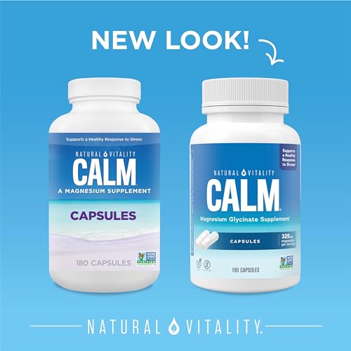 Natural Vitality Calm Magnesium Capsules - Supports Bone, Muscle & Heart Health - 180ct