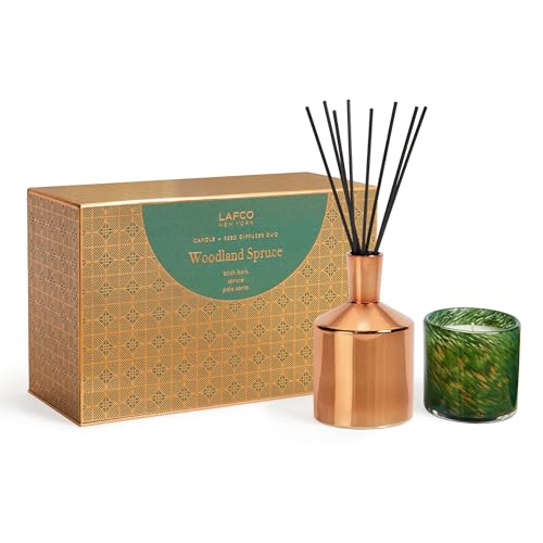 LAFCO New York Woodland Spruce Candle & Diffuser Set - Non-Toxic, Reusable Glass - USA Made