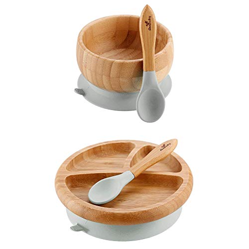 Avanchy Bamboo Baby Bowl & Spoon - No-Mess Feeding, Plastic-Free Safety - 5" x 3", 7" x 2"