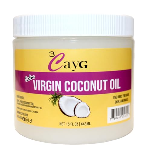 3CayG Extra Virgin Coconut Oil - Deep Moisturizer, Hair Growth, Nail Care - 15oz