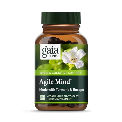 Gaia Herbs Agile Mind - Brain Support with Organic Turmeric, Bacopa & Ginkgo Biloba - 60 Caps