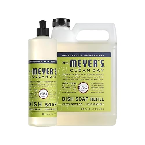 Mrs. Meyer's Dish Soap - Plant-Derived Grease Cutter, Leaping Bunny Certified - Lemon Verbena