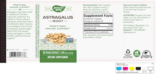 Nature's Way Astragalus Root - Traditional Immune Support, Non-GMO, Vegan - 180 Capsules