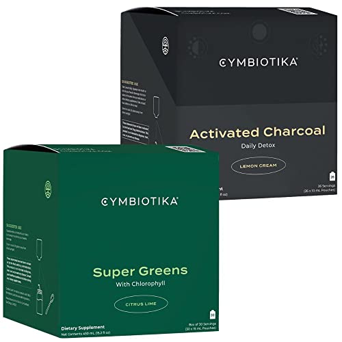 CYMBIOTIKA Super Greens & Charcoal Supplement - Digestive Support, Immune Boost - 8oz