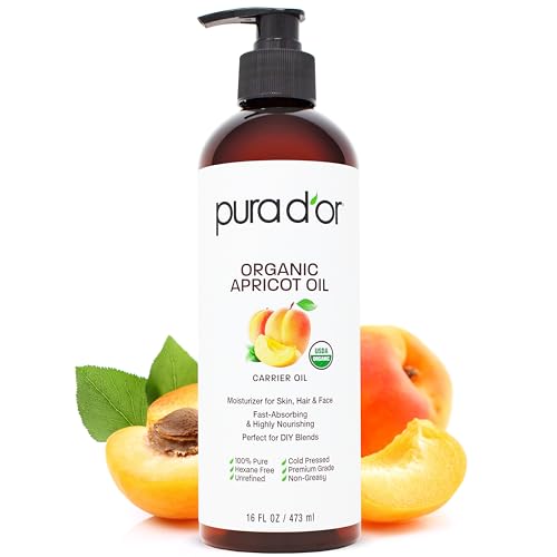PURA D'OR Organic Apricot Kernel Oil - Vitamin E Rich Moisturizer for Skin & Hair - 16oz