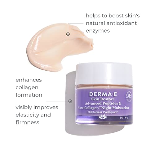 Derma E Night Cream - Boosts Elasticity, Reduces Lines, Vegan Flora-Collagen - 2 Oz