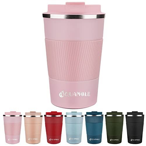 AQUAPHILE Reusable Coffee Cup - Leak-proof, Insulated for Hot & Cold Drinks - 17 oz, Pink