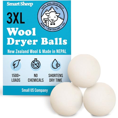 Smart Sheep Wool Dryer Balls - Natural Fabric Softener, Reduces Drying Time - 3 Pack