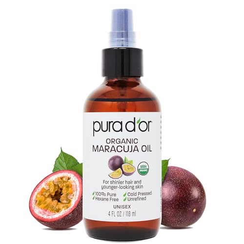 PURA D'OR Organic Maracuja Body Oil - Hydrating, Lightweight Moisturizer for Hair & Skin - 4oz
