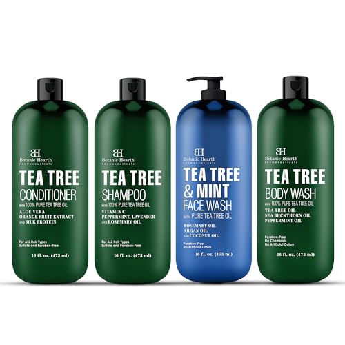 Botanic Hearth Tea Tree Body Wash, Shampoo & Conditioner Set - Soothes Skin & Hair, 16oz Each