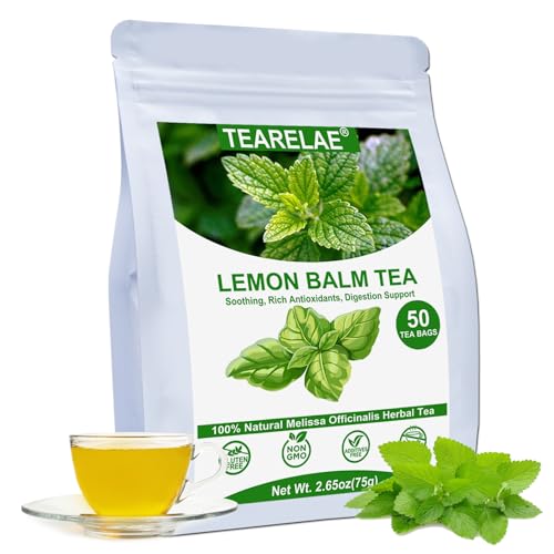 TEARELAE Lemon Balm Tea Bags - Calming, Digestive Support, Caffeine-free - 50 Count