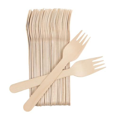 Sturdy Wooden Forks - Durable, Comfortable Grip, Biodegradable - 6 Inch, 100 Pcs